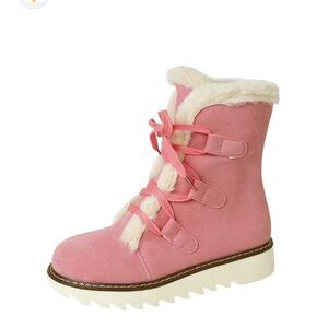 SHEIN Pink Faux Suede Lace Up Sherpa Fur Platform Moto Boots 8W NWOT